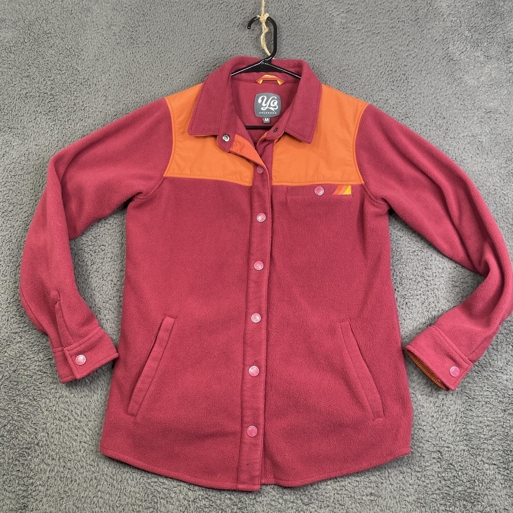 Yo Colorado Jacket Mens Medium Burgundy Orange Fleece Snap Front Shirt Jacket